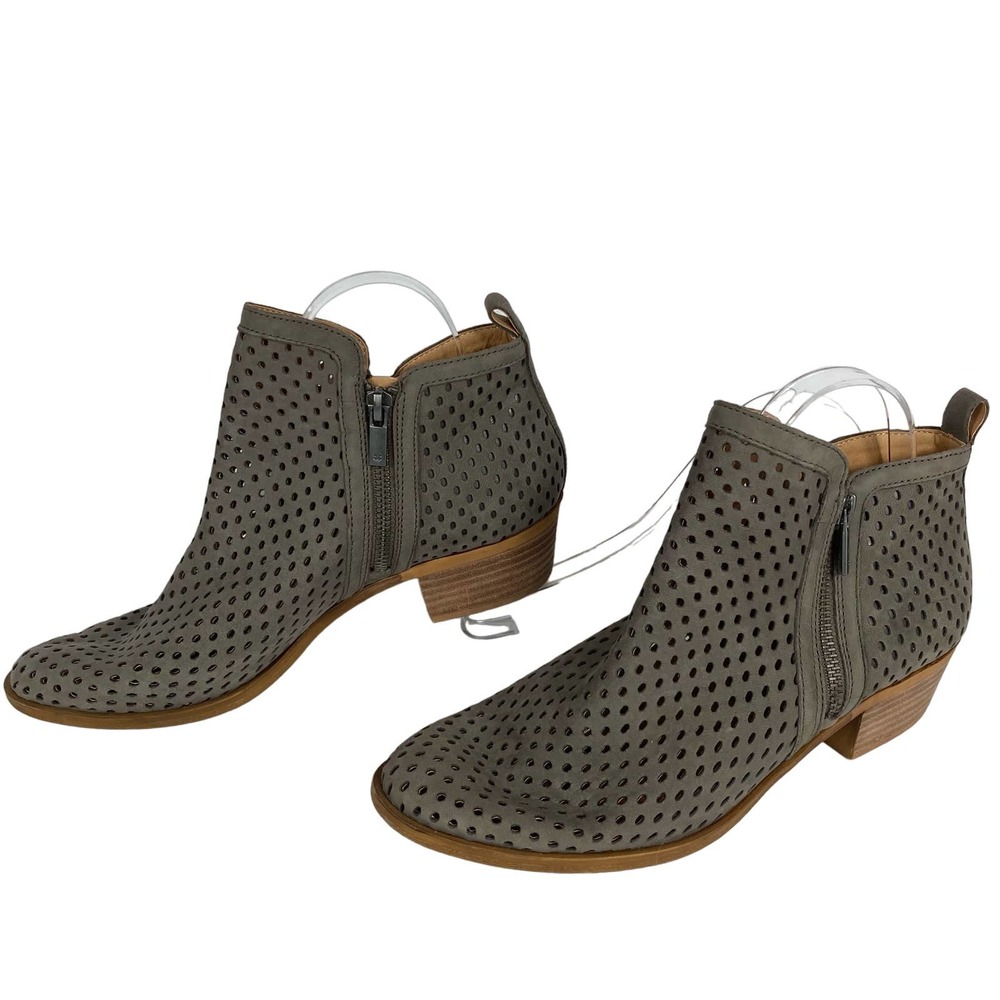 Lucky Brand Basel Dark Stone Leather Cut Out Gray Ankle Bootie EU 39 US 9